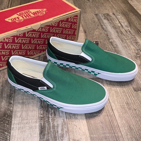 green and black checkerboard vans